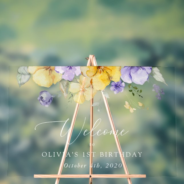 Señal Acrílica Flores moradas, flores amarillas, bienvenida de cu (Neutral )