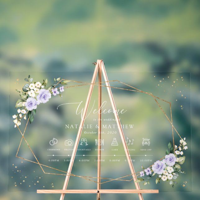 Señal Acrílica Flores moradas, flores blancas, línea de tiempo Bo (Neutral )