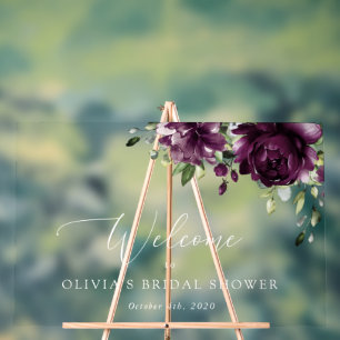 Señal Acrílica Flores moradas, Flores de ciruela, Boho, Bienvenid