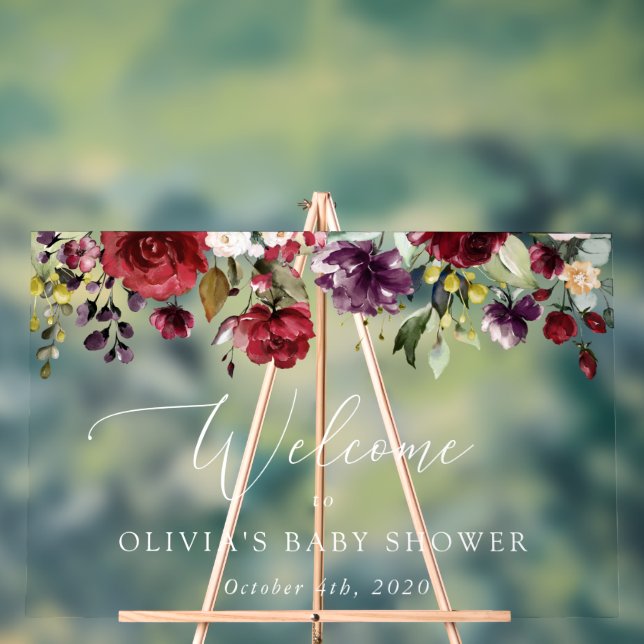 Señal Acrílica Flores rojas, flores rosas, bienvenida Baby Shower (Neutral )