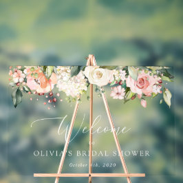 Señal Acrílica Flores rosas, Flores blancas, Boho, Bienvenida a l