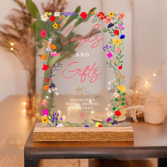 Señal Acrílica Flores salvajes brillantes de boho moderno signo d (Modern boho bright wild flowers bridal sign)