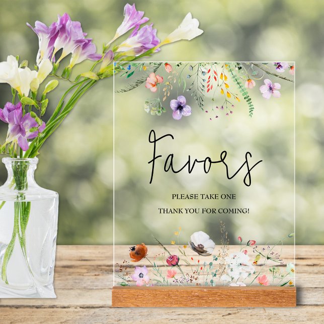 Señal Acrílica Flores salvajes favores de ducha de novia (Wildflowers bridal shower favors tabletop acrylic sign)
