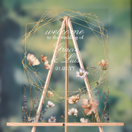 Señal Acrílica Flores Silvestres Botánica Floral Natural Boda