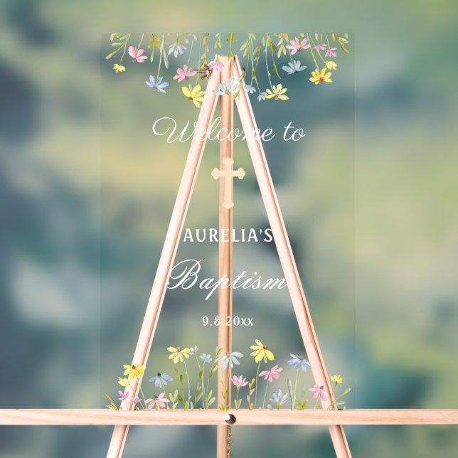 Señal Acrílica Flores silvestres pastel Bienvenida Bautizo (Neutral )