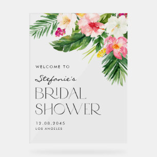 Señal Acrílica Flores Tropicales Acuarela Bridal Shower de Verano