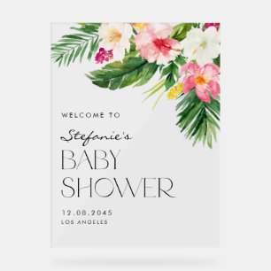 Señal Acrílica Flores tropicales acuáticas Baby Shower de verano