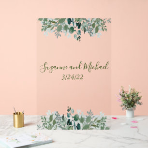 Señal Acrílica Foliage de bienvenida boda deja la vegetación