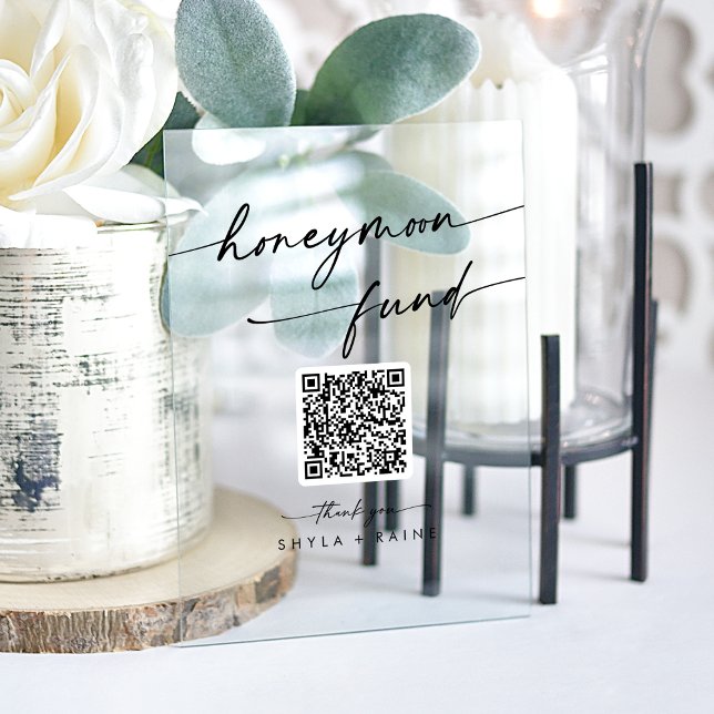 Señal Acrílica Fondo de luna de miel del Boda acrílico moderno Bo (Boho Modern Clear Acrylic Wedding Honeymoon Fund Acrylic Sign)