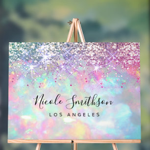 Señal Acrílica fondo de piedra opal de purpurina púrpura falso