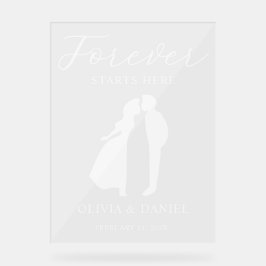 Señal Acrílica Forever Starts Here Elegant Script Wedding Welcome