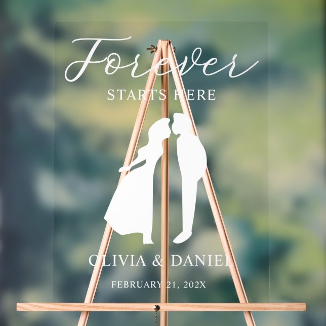 Señal Acrílica Forever Starts Here Elegant Script Wedding Welcome (Neutral )