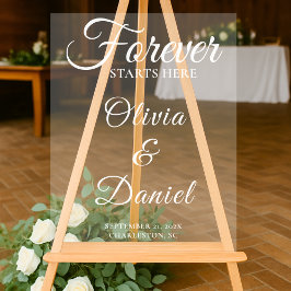 Señal Acrílica Forever Starts Here Elegant Wedding Welcome