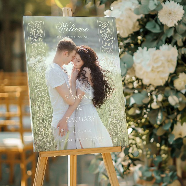 Señal Acrílica Formal Ecru Scrollwork Photo Wedding Welcome (Subido por el creador)