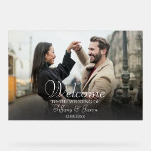 Señal Acrílica Foto bienvenida negro con Rótulo acrílico de texto