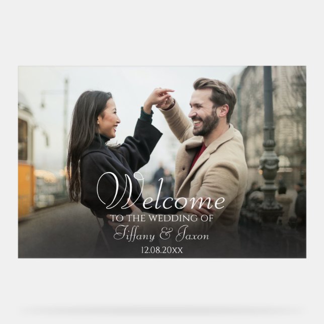 Señal Acrílica Foto bienvenida negro con Rótulo acrílico de texto (Anverso)