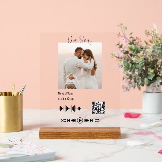 Señal Acrílica Foto Boda moderna, código QR, primera canción de b (Boda)