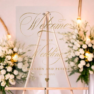 Señal Acrílica Foto caligrafía moda boda de oro bienvenida