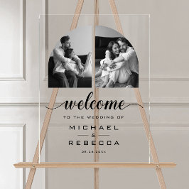 Señal Acrílica Foto de Arco Negro de Bienvenida a la Boda