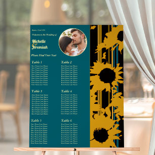 Señal Acrílica Foto de boda moderna de girasol azul teal dorado