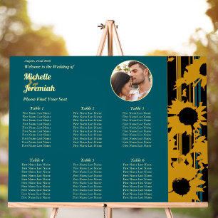 Señal Acrílica Foto de boda moderna de girasol azul teal dorado