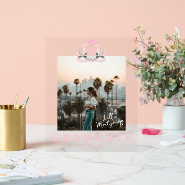 Señal Acrílica Foto de graduación en monograma del pato mallard (Boda)