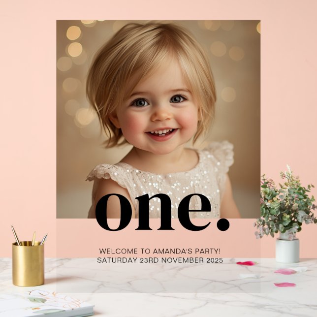 Señal Acrílica Foto de primer cumpleaños Rótulo acrílico en marró (Boda)