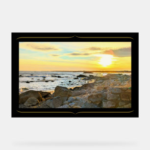 Señal Acrílica Foto de puesta de sol dorada con bordes decorativo