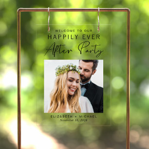 Señal Acrílica Foto de recepción de boda de feliz para siempre Bi