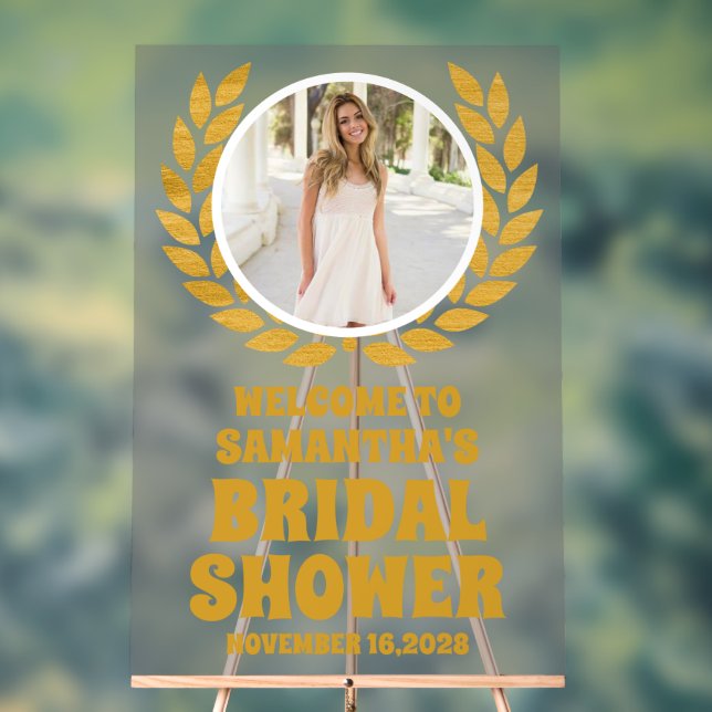 Señal Acrílica Foto de Wreath de oro ducha de novia bienvenida de (Neutral )