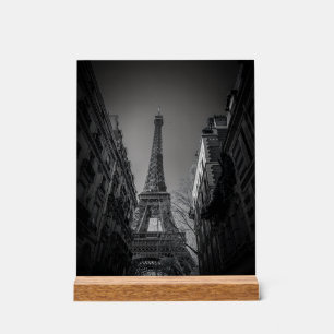Señal Acrílica foto en blanco y negro de la torre eiffel