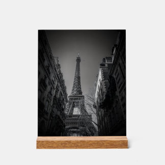 Señal Acrílica foto en blanco y negro de la torre eiffel