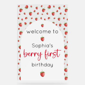 Señal Acrílica Fresa primer cumpleaños Berry primera bienvenida