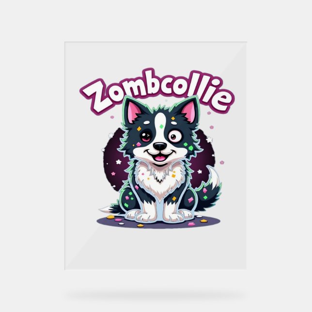 Señal Acrílica Frontera Collie BC Perro zombie Halloween esencial (Anverso)
