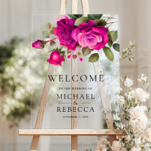 Fuchsia Hot Pink Roses Wedding Welcome