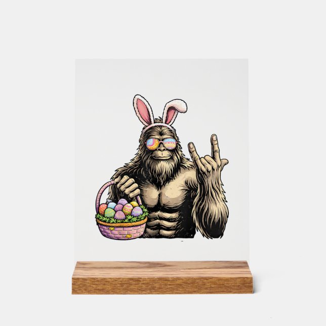 Señal Acrílica Funny Bigfoot Easter Egg Rock Sasquatch Easter Day (Anverso)