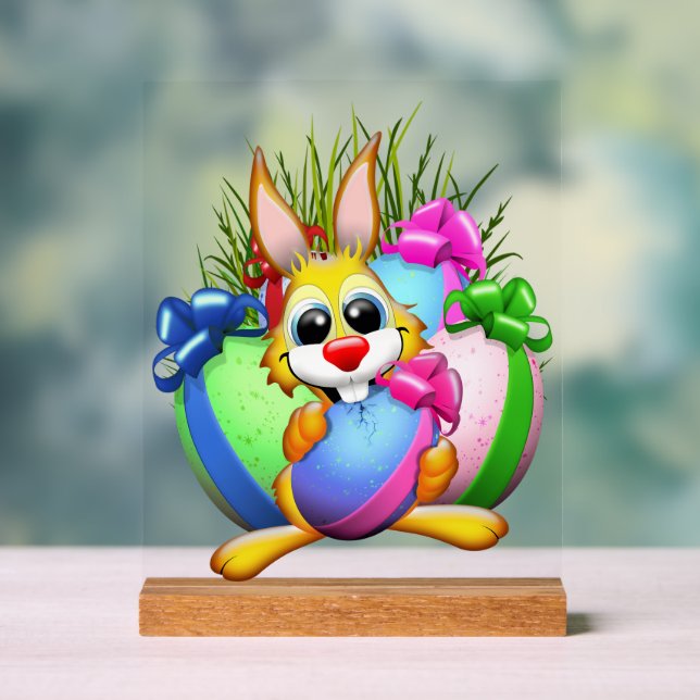 Señal Acrílica Funny Bunny biting an Easter Egg (Neutral )