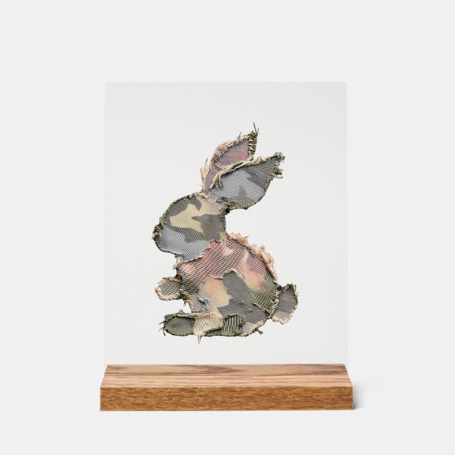 Señal Acrílica Funny Bunny Crochet Patchwork Camo Rabbit Happy Ea (Anverso)