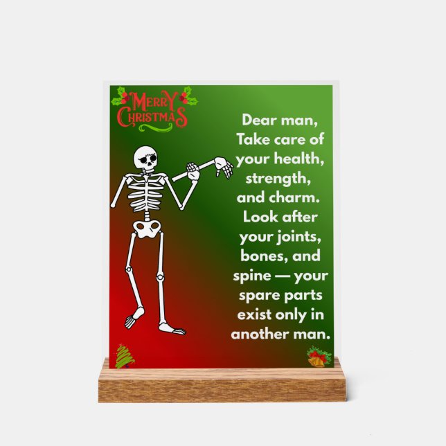 Señal Acrílica Funny Christmas Skeleton Wishes for man (Anverso)