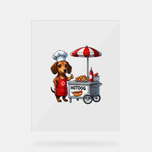Señal Acrílica Funny Dachshund Perro Weiner Sausage Hotdog Sandwi