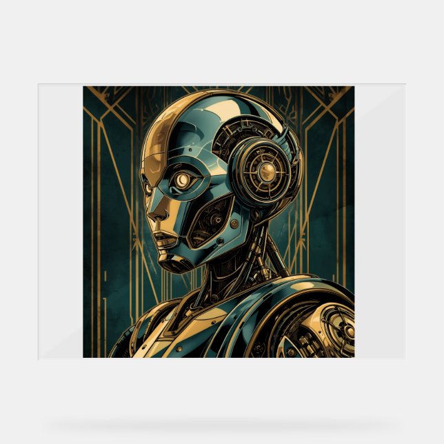 Señal Acrílica Futuristic Android Art Print | Retro Art Deco Cybe (Anverso)