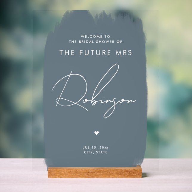 Señal Acrílica FUTURO SRA. Bridal Shower Bienvenida Azul Dusty bl (Neutral )