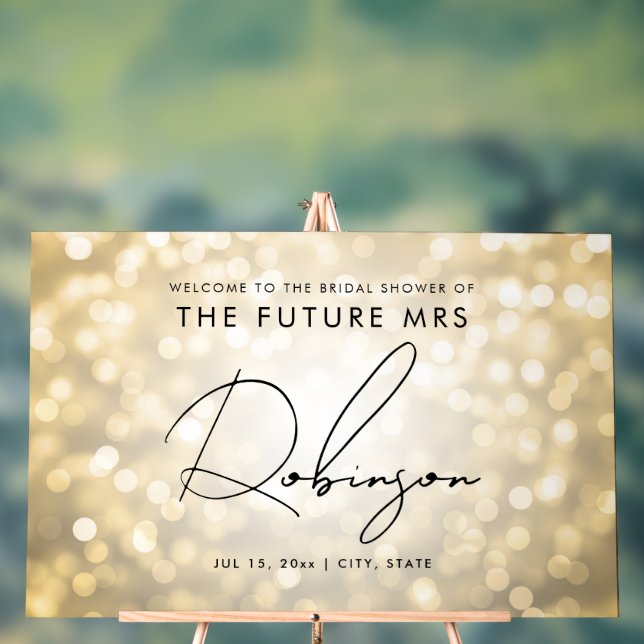 Señal Acrílica FUTURO SRA. Bridal Shower Bienvenida Luces de Oro (Neutral )