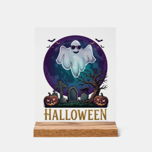 Señal Acrílica Gafas de sol de fantasma de Halloween Luna púrpura