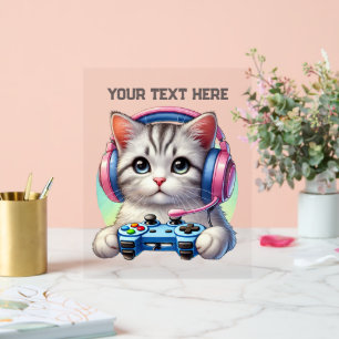 Señal Acrílica Gamer genial agregar texto gato