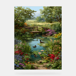 Señal Acrílica Garden Pond with Ducks – Floral Water Garden Art P
