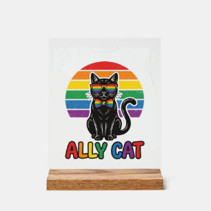 Señal Acrílica Gata Aliada Arcoíris Orgullo Diseño Camiseta Gato 