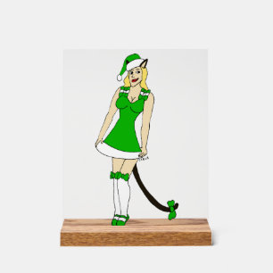 Señal Acrílica Gatita verde de Navidad
