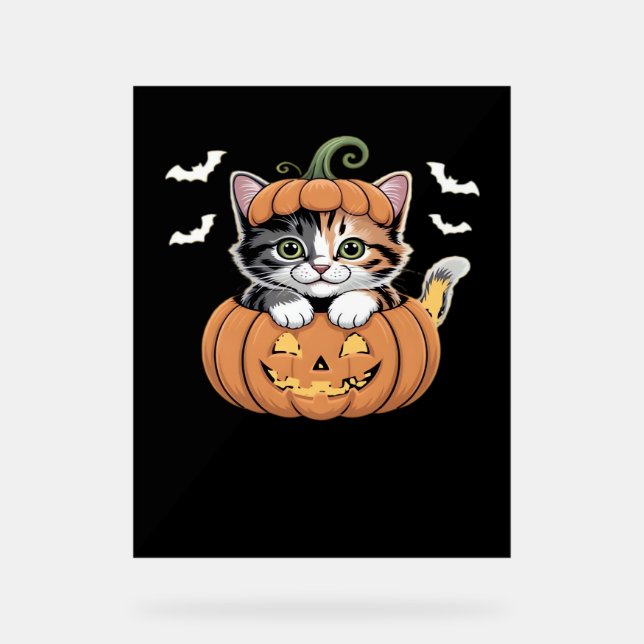 Señal Acrílica Gatito de Halloween en una camiseta clásica de cal (Anverso)