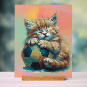 Señal Acrílica Gatito Dormilón con Balón de Fútbol – Amante Depor